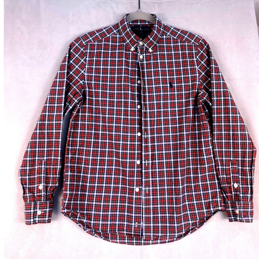 Polo Ralph Lauren Kids Red Plaid Button Down Shirt L 14-16 Long Sleeve Pony Logo